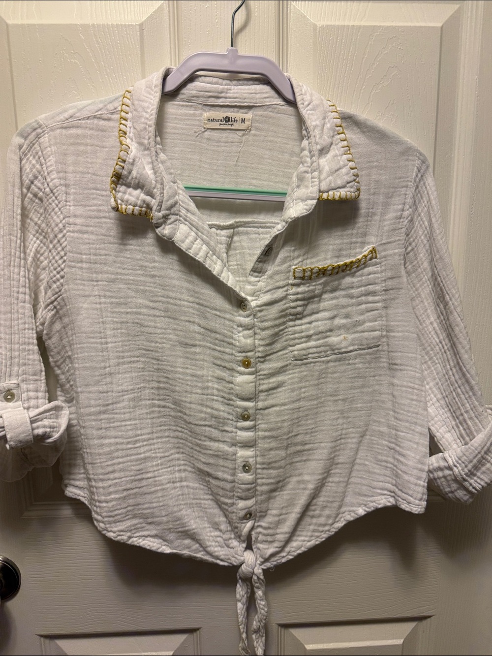 NATURAL LIFE Cream Gauze Button-Front Shirt - Picture 3 of 4